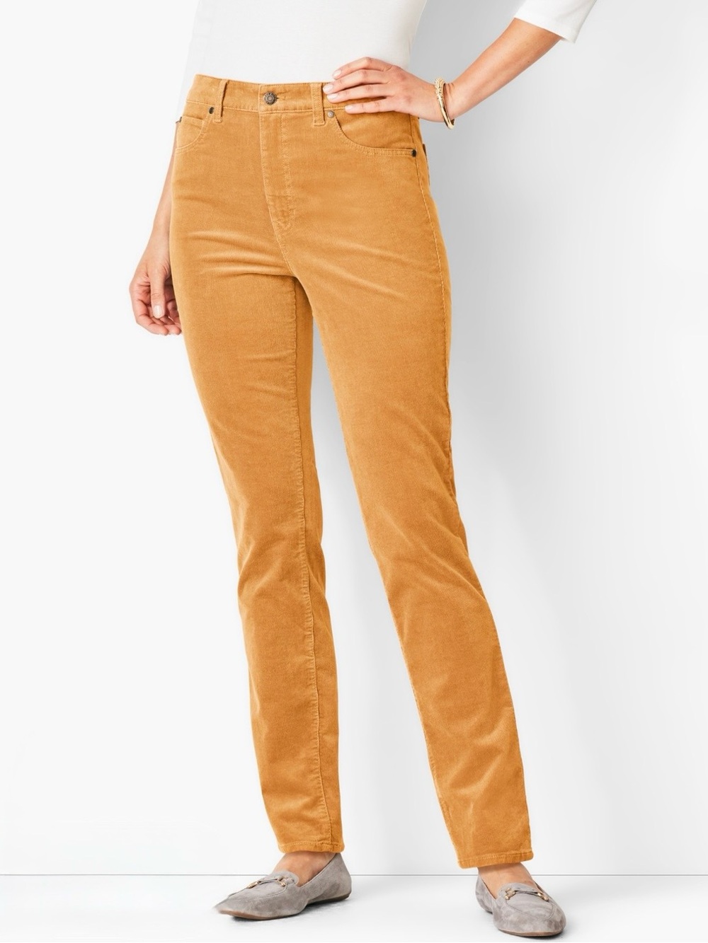 Talbots Camel/Tan/Mustard/Gold Corduroy Straight Leg Pants 5-Pocket Classic